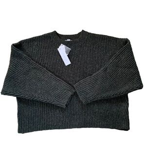 Topshop New With Tags Crop Batwing Sleeve Cable Knit Sweater Charcoal Gray